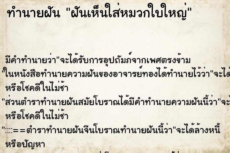 ทำนายฝัน ฝันเห็นใส่หมวกใบใหญ่ ตำราโบราณ แม่นที่สุดในโลก