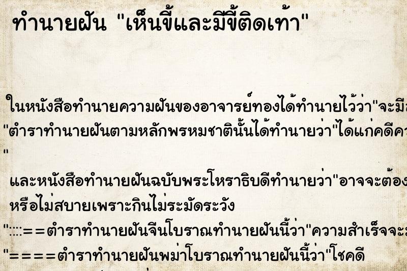 ทำนายฝัน เห็นขี้และมีขี้ติดเท้า ทำนายฝัน เห็นขี้และมีขี้ติดเท้า