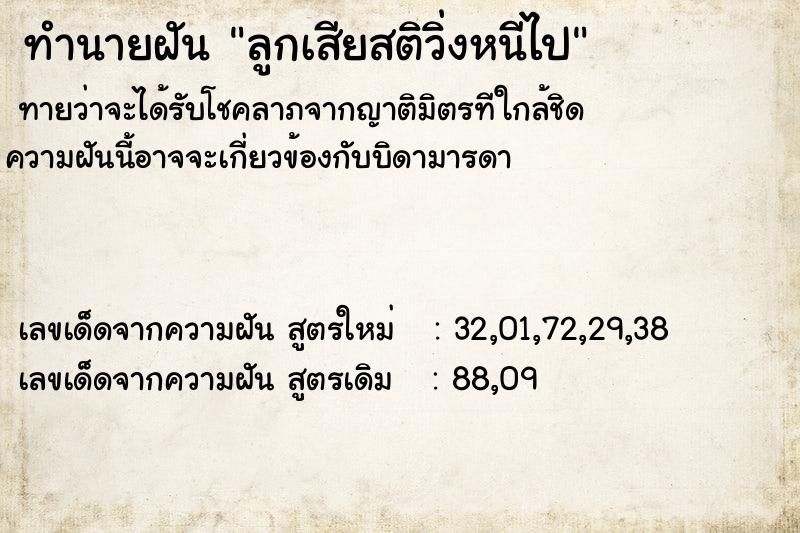 ทำนายฝัน ลูกเสียสติวิ่งหนีไป ทำนายฝัน ลูกเสียสติวิ่งหนีไป