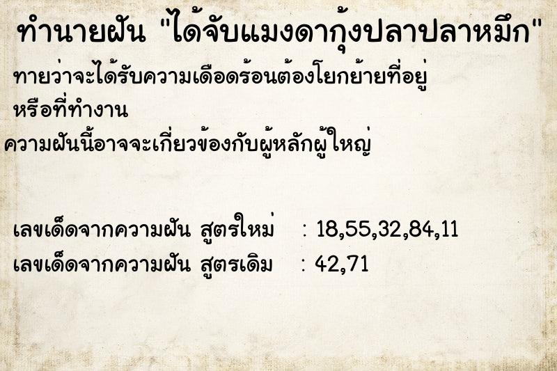 ทำนายฝันทำนายฝันได้จับแมงดากุ้งปลาปลาหมึก
