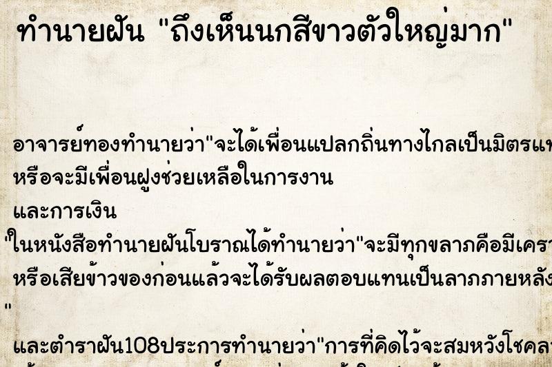 ทำนายฝัน ถึงเห็นนกสีขาวตัวใหญ่มาก ทำนายฝัน ถึงเห็นนกสีขาวตัวใหญ่มาก