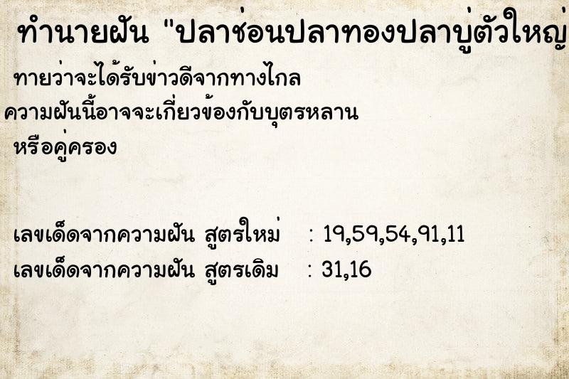 ทำนายฝันทำนายฝันปลาช่อนปลาทองปลาบู่ตัวใหญ่