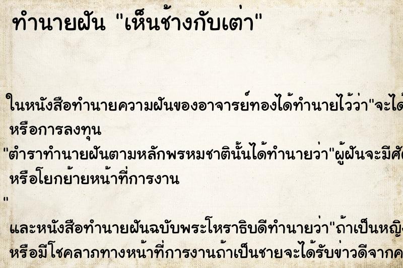 ทำนายฝัน เห็นช้างกับเต่า