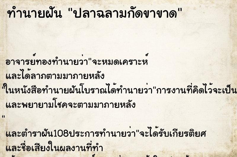 ทำนายฝันทำนายฝันปลาฉลามกัดขาขาด