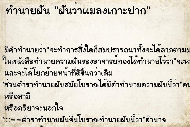 ทำนายฝันทำนายฝันฝันว่าแมลงเกาะปาก