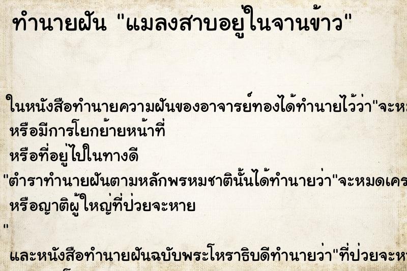 ทำนายฝัน แมลงสาบอยู่ในจานข้าว ทำนายฝัน แมลงสาบอยู่ในจานข้าว