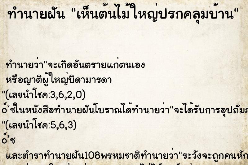 ทำนายฝัน เห็นต้นไม้ใหญ่ปรกคลุมบ้าน