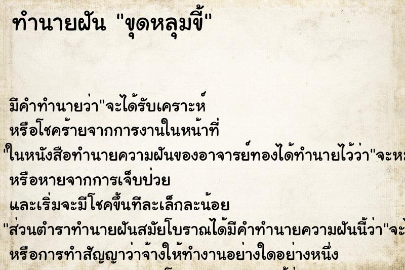 ทำนายฝัน ขุดหลุมขี้ ตำราโบราณ แม่นที่สุดในโลก