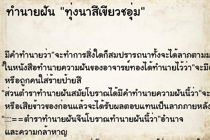 ทำนายฝัน ทุ่งนาสีเขียวชอุ่ม ตำราโบราณ แม่นที่สุดในโลก