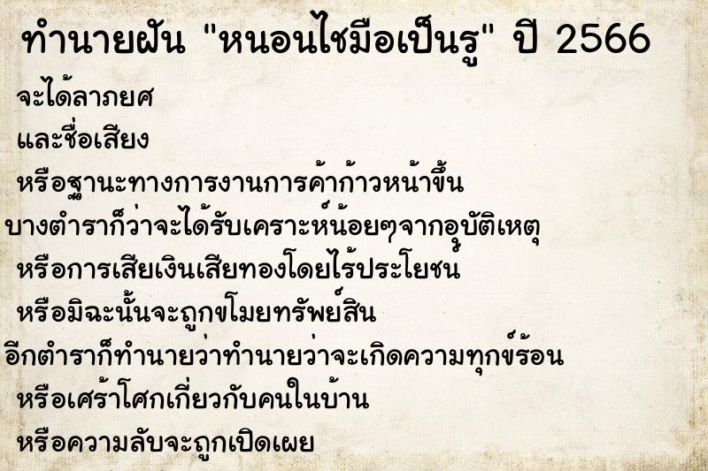 ทำนายฝันทำนายฝันหนอนไชมือเป็นรู