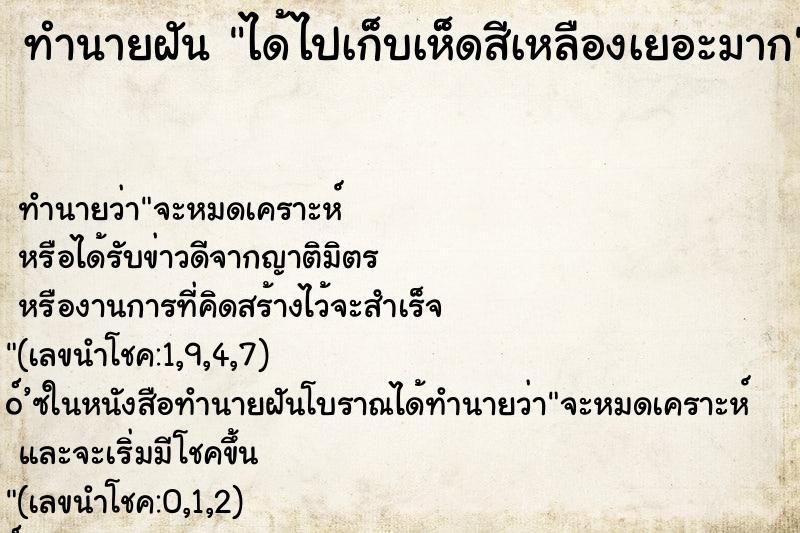 ทำนายฝัน ได้ไปเก็บเห็ดสีเหลืองเยอะมาก ทำนายฝัน ได้ไปเก็บเห็ดสีเหลืองเยอะมาก