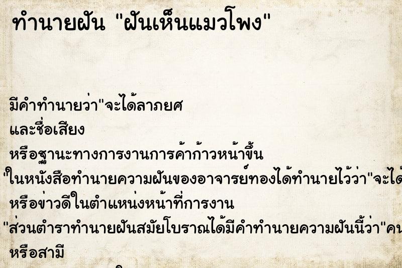 ทำนายฝันทำนายฝันฝันเห็นแมวโพง