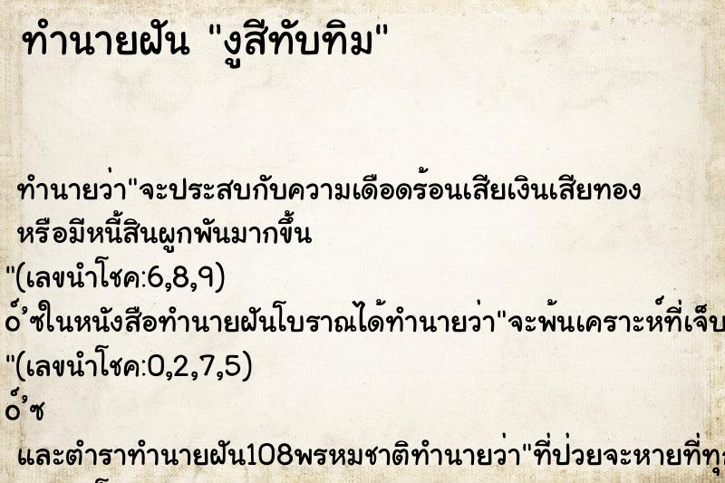 ทำนายฝันงูสีทับทิม ทำนายฝันทำนายฝันงูสีทับทิม