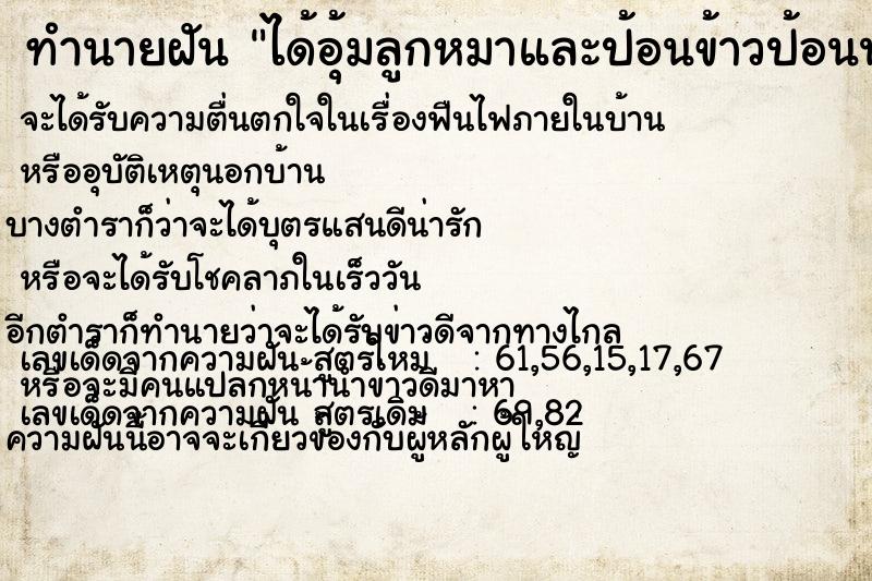 ทำนายฝันได้อุ้มลูกหมาและป้อนข้าวป้อนนม ทำนายฝันทำนายฝันได้อุ้มลูกหมาและป้อนข้าวป้อนนม