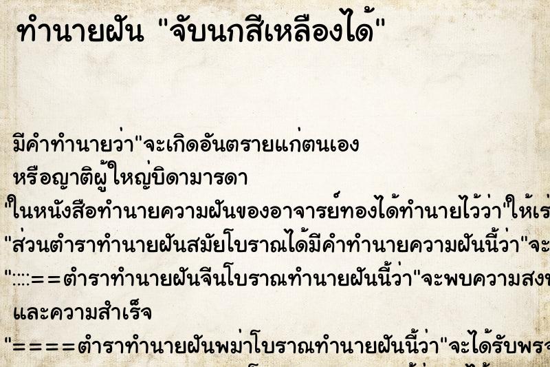 ทำนายฝันทำนายฝันจับนกสีเหลืองได้