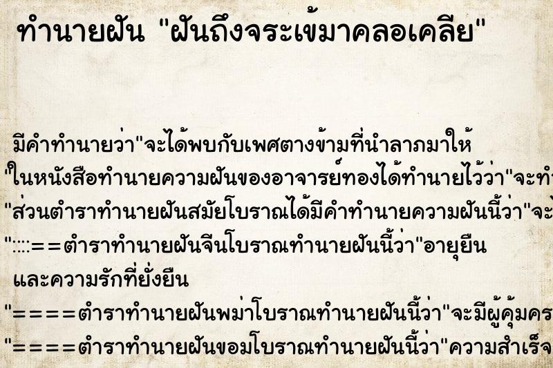ทำนายฝันฝันถึงจระเข้มาคลอเคลีย ทำนายฝันทำนายฝันฝันถึงจระเข้มาคลอเคลีย