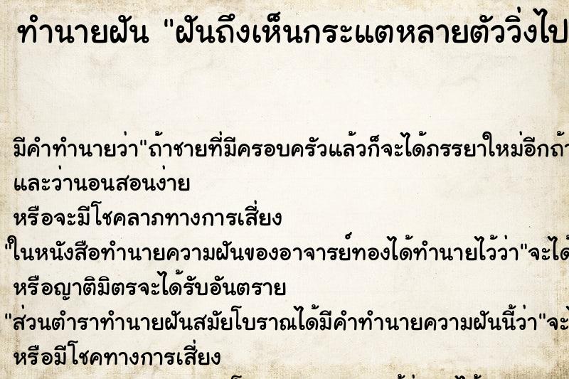 ทำนายฝันฝันถึงเห็นกระแตหลายตัววิ่งไปมา ทำนายฝันทำนายฝันฝันถึงเห็นกระแตหลายตัววิ่งไปมา