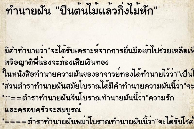 ทำนายฝัน ปีนต้นไม้แล้วกิ่งไม้หัก ทำนายฝัน ปีนต้นไม้แล้วกิ่งไม้หัก