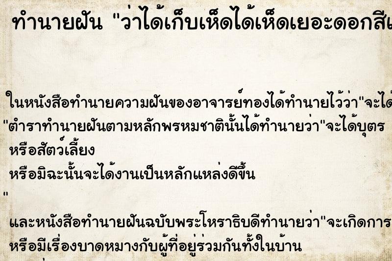 ทำนายฝัน ว่าได้เก็บเห็ดได้เห็ดเยอะดอกสีแดง ทำนายฝัน ว่าได้เก็บเห็ดได้เห็ดเยอะดอกสีแดง