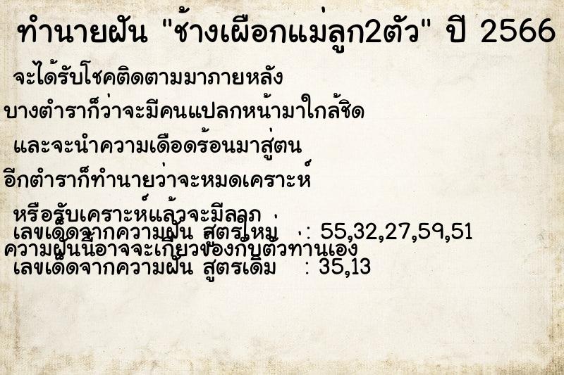 ทำนายฝัน ช้างเผือกแม่ลูก2ตัว