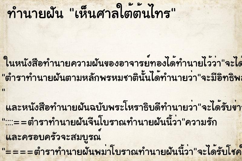 ทำนายฝันเห็นศาลใต้ต้นไทร ทำนายฝันทำนายฝันเห็นศาลใต้ต้นไทร