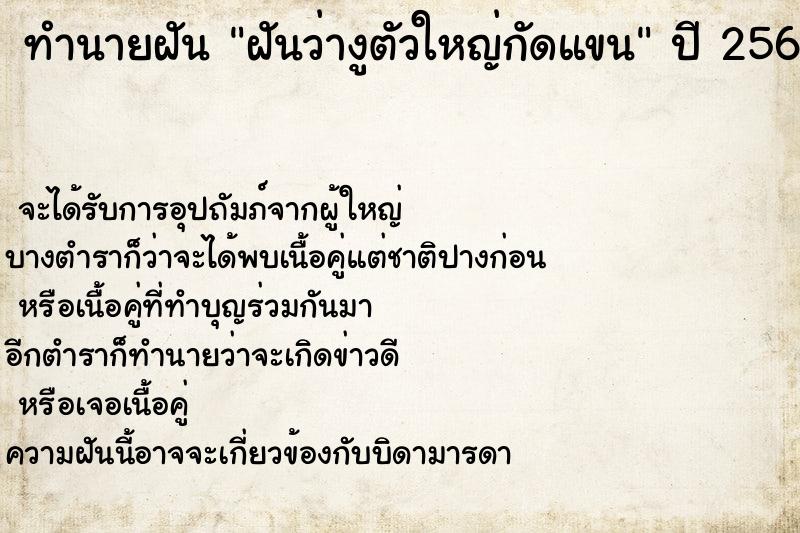 ทำนายฝัน ฝันว่างูตัวใหญ่กัดแขน ทำนายฝัน ฝันว่างูตัวใหญ่กัดแขน