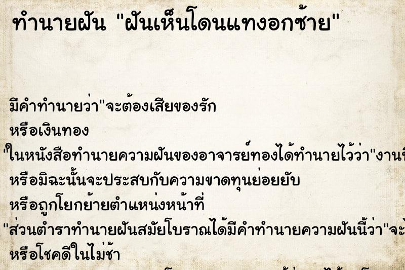 ทำนายฝันฝันเห็นโดนแทงอกซ้าย ทำนายฝันทำนายฝันฝันเห็นโดนแทงอกซ้าย