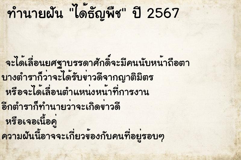 ทำนายฝันได้ธัญพืช ทำนายฝันทำนายฝันได้ธัญพืช