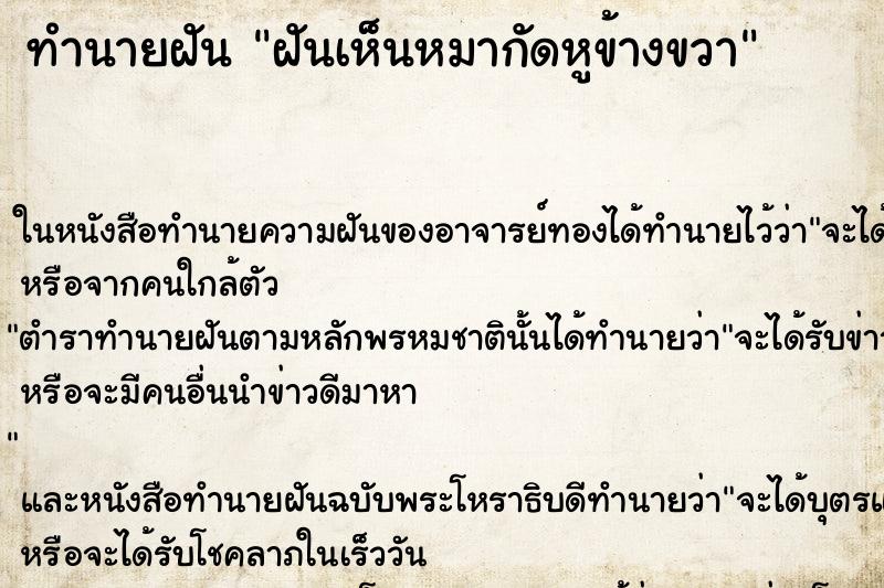 ทำนายฝันฝันเห็นหมากัดหูข้างขวา ทำนายฝันทำนายฝันฝันเห็นหมากัดหูข้างขวา
