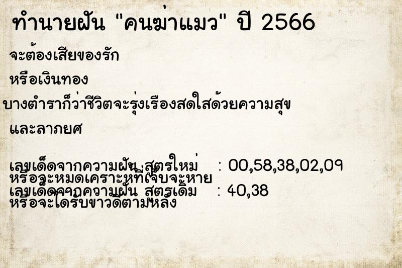 ทำนายฝัน คนฆ่าแมว ทำนายฝัน คนฆ่าแมว