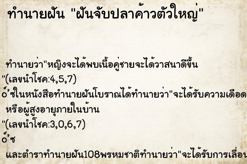 ทำนายฝัน ฝันจับปลาค้าวตัวใหญ่