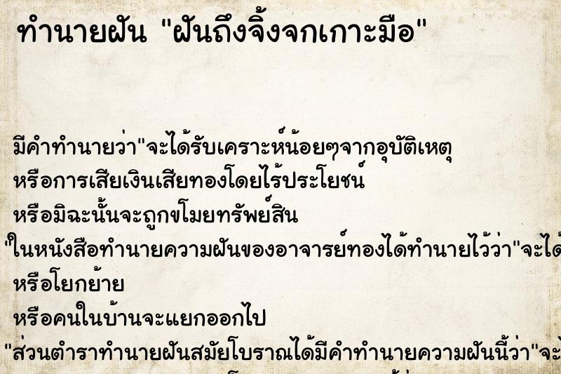 ทำนายฝันทำนายฝันฝันถึงจิ้งจกเกาะมือ