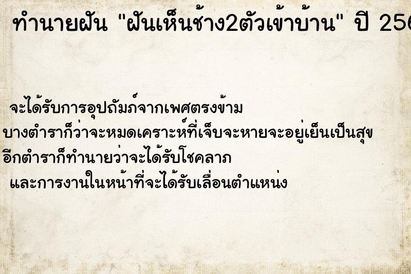 ทำนายฝัน ฝันเห็นช้าง2ตัวเข้าบ้าน ทำนายฝัน ฝันเห็นช้าง2ตัวเข้าบ้าน
