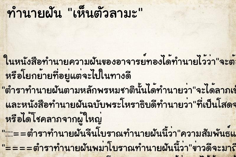 ทำนายฝันทำนายฝันเห็นตัวลามะ