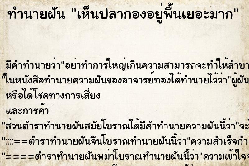 ทำนายฝัน เห็นปลากองอยู่พื้นเยอะมาก ทำนายฝัน เห็นปลากองอยู่พื้นเยอะมาก