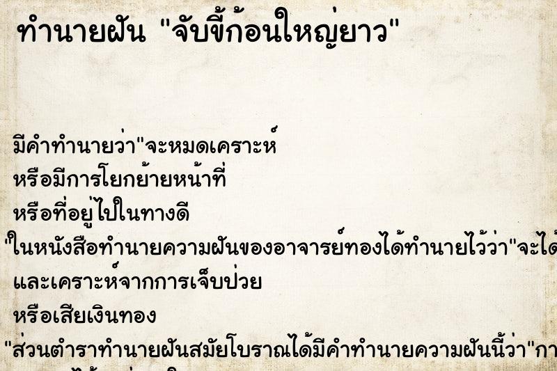 ทำนายฝัน จับขี้ก้อนใหญ่ยาว แม่นๆ ฟรี ด้วยตำราหนังสือทำนายฝันโบราณ ทำนายฝันจับขี้ก้อนใหญ่ยาว