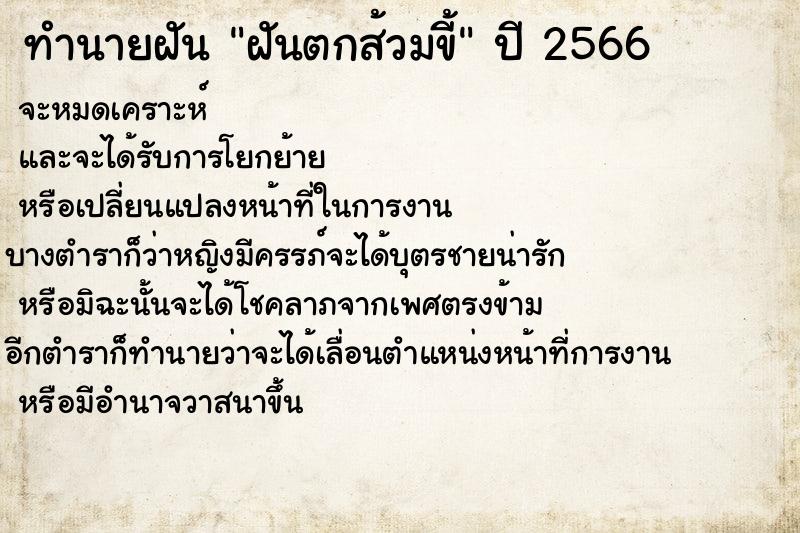 ทำนายฝันฝันตกส้วมขี้ ทำนายฝันทำนายฝันฝันตกส้วมขี้