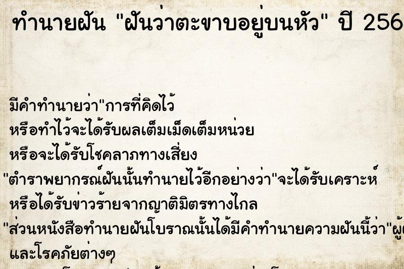 ทำนายฝันฝันว่าตะขาบอยู่บนหัว ทำนายฝันทำนายฝันฝันว่าตะขาบอยู่บนหัว