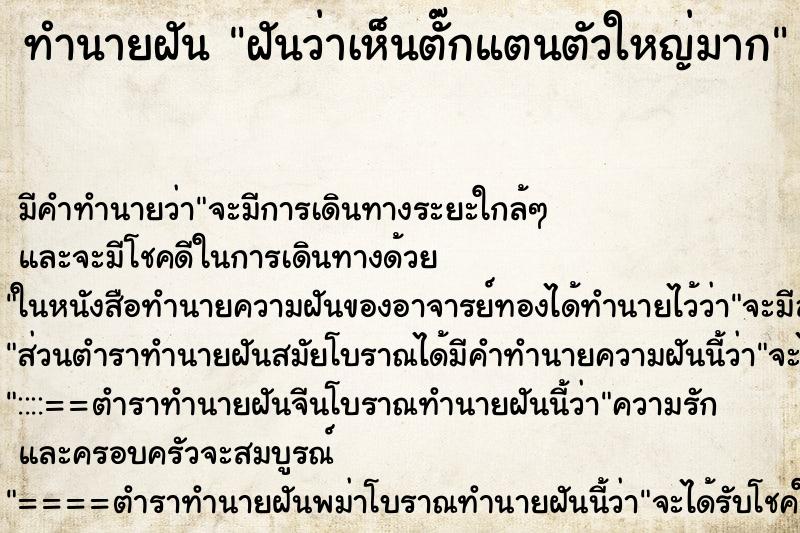 ทำนายฝันทำนายฝันฝันว่าเห็นตั๊กแตนตัวใหญ่มาก