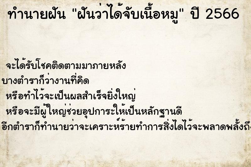 ทำนายฝัน ฝันว่าได้จับเนื้อหมู ตำราโบราณ แม่นที่สุดในโลก