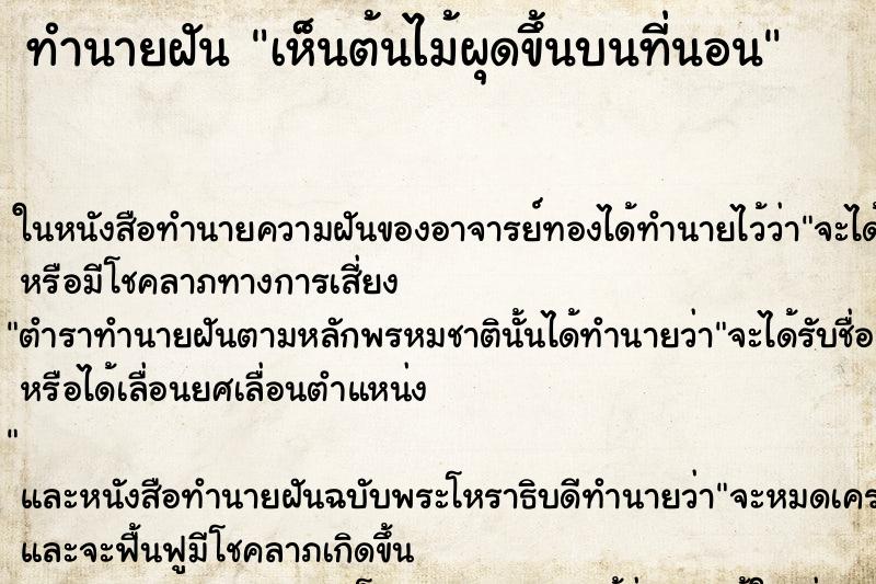 ทำนายฝัน เห็นต้นไม้ผุดขึ้นบนที่นอน