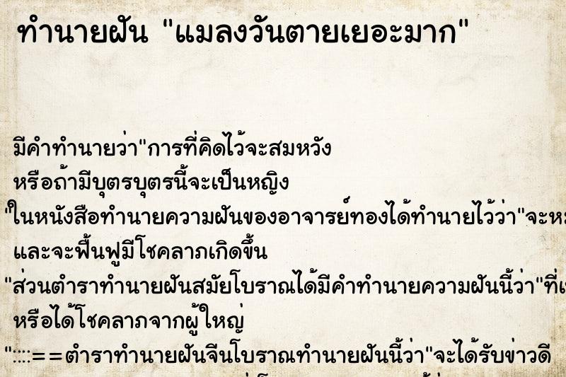 ทำนายฝัน แมลงวันตายเยอะมาก ตำราโบราณ แม่นที่สุดในโลก