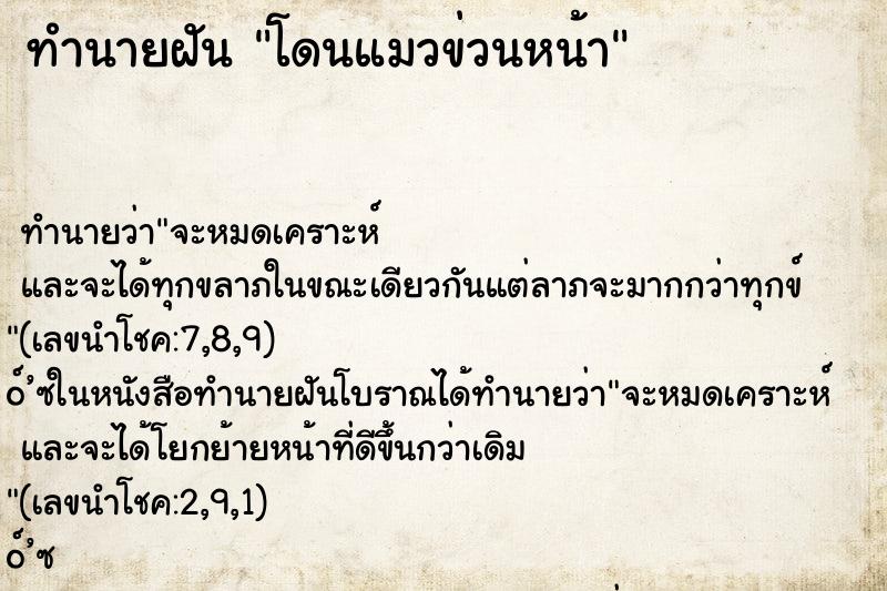 ทำนายฝัน โดนแมวข่วนหน้า