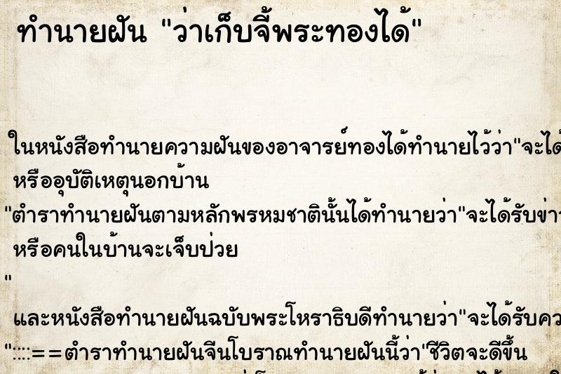 ทำนายฝันทำนายฝันว่าเก็บจี้พระทองได้