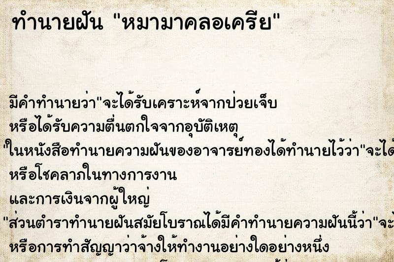 ทำนายฝันทำนายฝันหมามาคลอเครีย