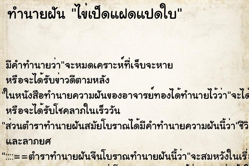 ทำนายฝันไข่เป็ดแฝดแปดใบ ทำนายฝันทำนายฝันไข่เป็ดแฝดแปดใบ