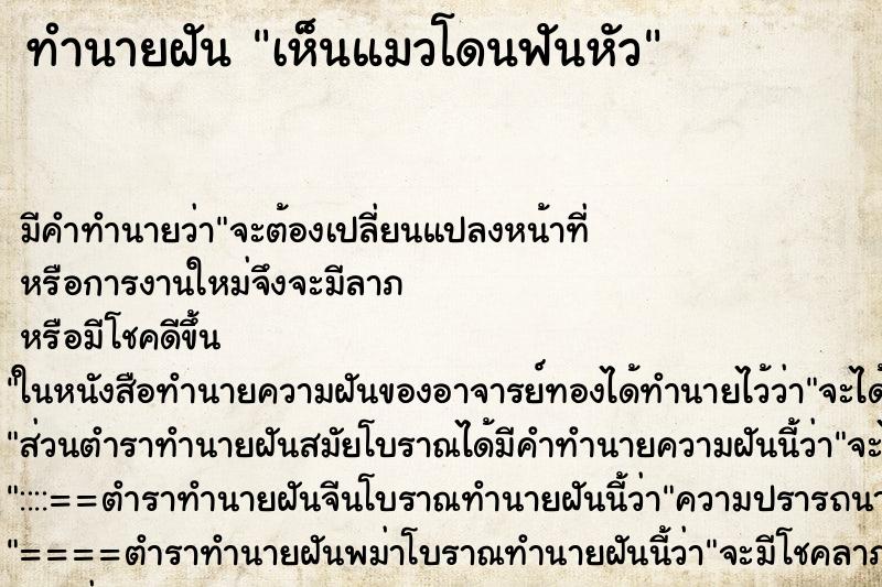 ทำนายฝัน เห็นแมวโดนฟันหัว ทำนายฝัน เห็นแมวโดนฟันหัว