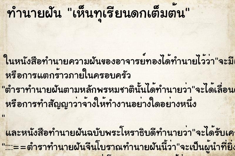 ทำนายฝันเห็นทุเรียนดกเต็มต้น ทำนายฝันทำนายฝันเห็นทุเรียนดกเต็มต้น