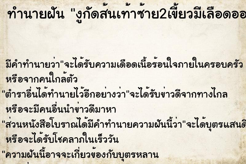 ทำนายฝัน งูกัดส้นเท้าซ้าย2เขี้ยวมีเลือดออก ทำนายฝัน งูกัดส้นเท้าซ้าย2เขี้ยวมีเลือดออก