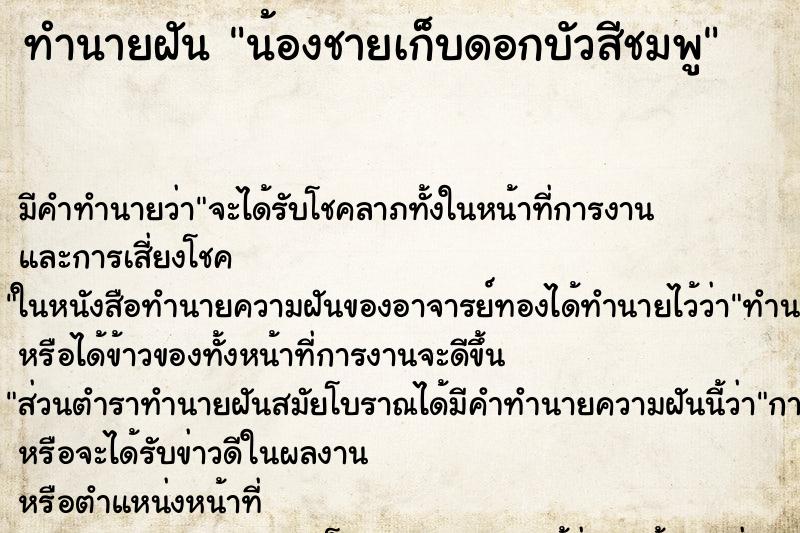 ทำนายฝันทำนายฝันน้องชายเก็บดอกบัวสีชมพู
